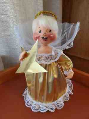 EUC 10" Angel in Gold Gown Tree Top Annalee Doll, 1988, Christmas, Halo, Star**