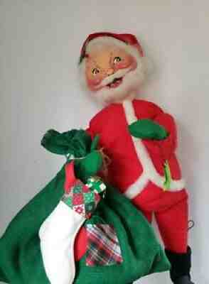 RARE LARGE 30" VINTAGE ANNALEE SANTA CLAUS W/ GREEN BAG & TAG 1966/1974