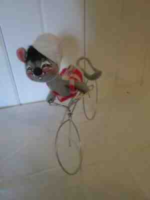 Vintage 1971 Annalee Mobilitee Figurine Meredith NH Mouse on Bicycle 8" Tall