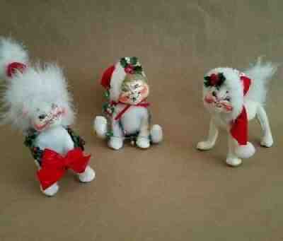 3 Annalee Christmas Cat 4.5 inch Dolls 1999, 2003, 2004
