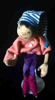 Vintage Rare Annalee Elf Doll Hand Painted Face Silk Pants Nightcap with Pompom