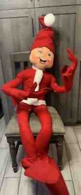 *Rare* Annalee Giant 4ft Red Christmas Santa's Elf 2004 Plush 48" Doll