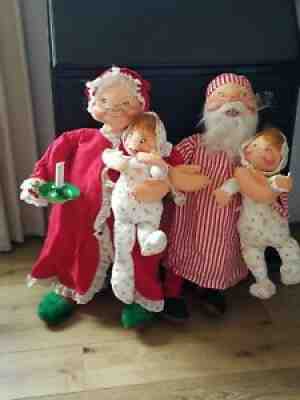 Vintage Annalee Mr and Mrs Santa Claus Dolls 30" with Babies Christmas Set