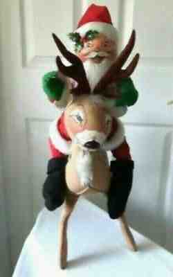 HUGE Vintage Annalee Santa Riding Reindeer 23" 1981 &1970