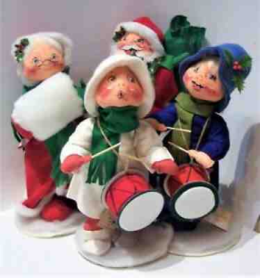 4 Annalee Christmas doll pair Santa & Mrs Claus 14" 5480 drummer boy blue white
