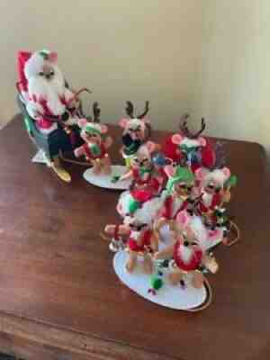 ANNALEE CHRISTMAS 5 INCH SANTA MOUSE WITH 8 REINDEER MICE TEAM NIP