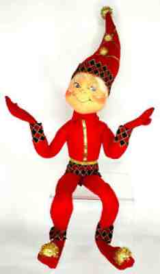 Annalee Christmas Doll 24" Red Harlequin Elf 2007 Shelf Sitter