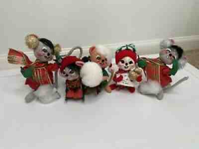 Lot Of 5 Vintage 1990's Annalee Mobilitee Christmas Dolls Mice Sled Letters