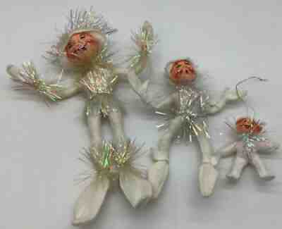 3 Retired Annalee Dolls 10" 7â? 3â? Frosty Elves White Iridescent Sparkle Poseable