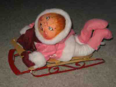 Annalee Doll Christmas Young Girl On Snow Sled 1990 Nice Condition Complete