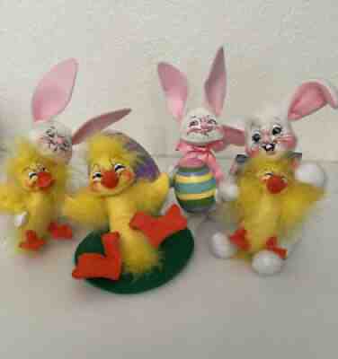 Annalee Easter Bunny Chicks Figure Display Decoration Holiday Lot Of 6 Mix
