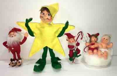 ANNALEE LOT ELF/ELVES: SANTA in SLIPPERS,CANDY CANE ORNAMENT STAR  ANGEL & DEVIL
