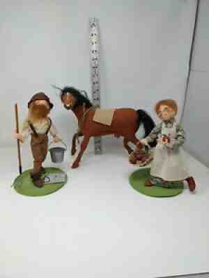 Annalee Dolls 10" Mrs Farmer Apples & Mr Farmer Pail with Horse Lot of 3 1996