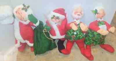 4 Vintage Annalee Mobilitee Large Christmas Santa & Mrs Claus Dolls + BONUS SEE