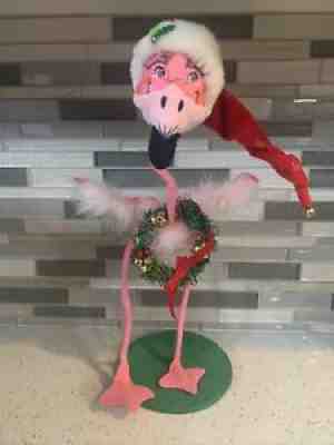 Rare Annalee Holiday Santa 16" Christmas Wreath Pink Flamingo Plush Doll