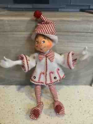 Annalee 2006 White Candy Cane Elf Holiday Bendable 8" Plush Doll