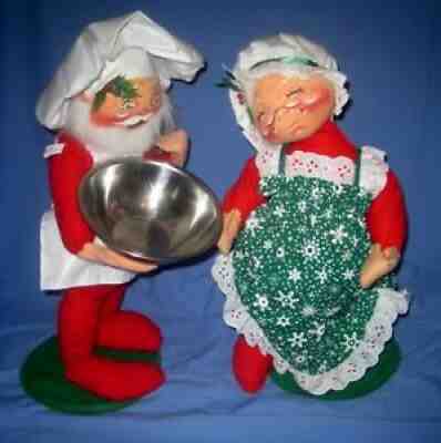 Lot 2 Large 18 1/2" Annalee Christmas Gnome/Pixie Elf Santa/Mrs. Claus Baking!
