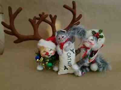 3 Annalee Christmas Cat Dolls - Rudolph, Tangled in Lights, Catnip Kitten
