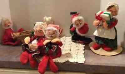 ANNALEE Mobilitee Christmas Doll, Figure Lot of 4, Santa, Mrs Claus - Vintage