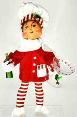 Annalee Doll 2011 Christmas Red Shimmermint Chef Elf Champagne Glass 9"