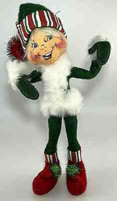 Annalee 9â? Green Candystripe Elf w/Striped Hatband & Ankles Doll 2005 ~ #737405