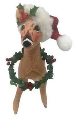 Annalee Spotted Reindeer Deer Christmas Wreath & Santa Hat 6" 2005 Holiday