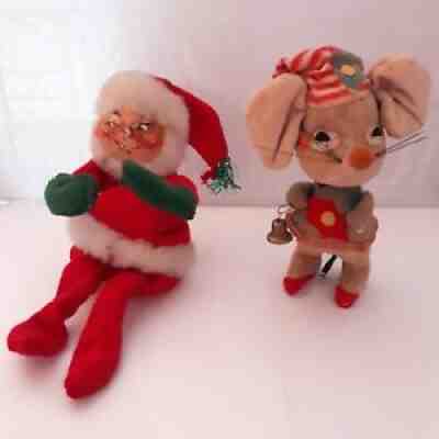VTG 1960s Mini Christmas Dolls Lot of 2 Annalee Mobilitee Santa Claus 1962 Mouse