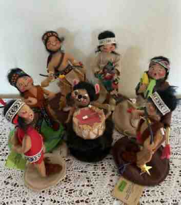 7 Annalee Dolls Lot Indians Tribal Dance Display Thanksgiving Holiday Vintage