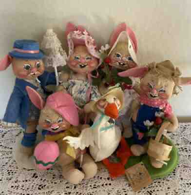 6 Annalee Dolls Lot Easter Holiday Display Spring Bunnies Goose 11â? Vintage Tags
