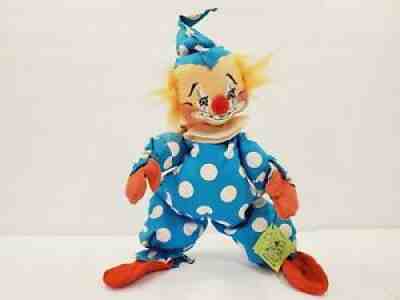 COLLECTABLE ANNALEE POLKA DOT BLUE POSEABLE CLOWN DOLL 20-21", 1971, Rare, Tag
