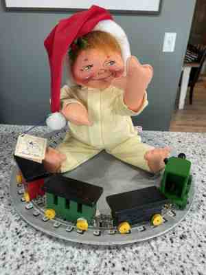 Annalee Mobilitee Doll 5702 Christmas Morning with Train Child Baby Sitting 1990
