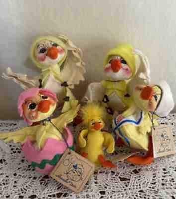 5 Annalee Dolls Lot Yellow Spring Chicks Ducks Easter Egg Holiday Display Tag