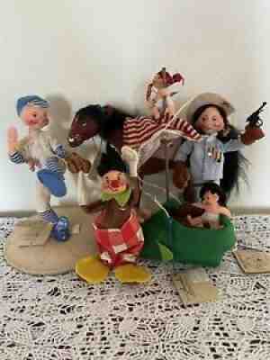 5 Annalee Dolls Lot Adventure Hobby Baseball Horseback Sheriff Pirate Clown Tag
