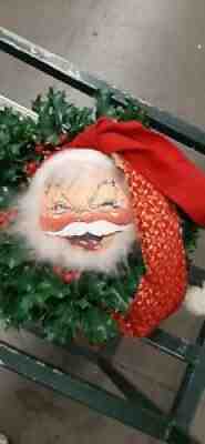 VINTAGE CHRISTMAS 16" ANNALEE MOBILITE DOLL SANTA WREATH.