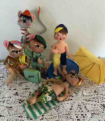 5 Annalee Dolls Lot Travel Vacation Summertime Display Tourist Bicycle Beach