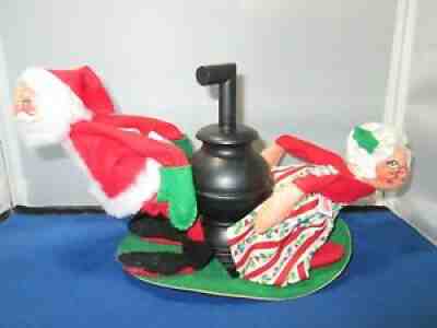 Vintage ANNALEE MOBILITEE DOLLS - Mr. & Mrs. Santa Clause next to coal stove '63