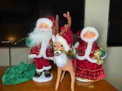 3 Annalee 2008 Christmas GOLD GLITZ REINDEER 12", 15" SANTA & 13" MRS CLAUS NWT