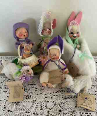 7 Annalee Dolls Lot Easter Spring Display Bunny Sheep Baby Purple Vintage Tags