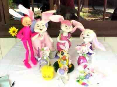 Annalee Lot of 10 Dolls Easter Rabbits Bunnies Sheep Small to Large