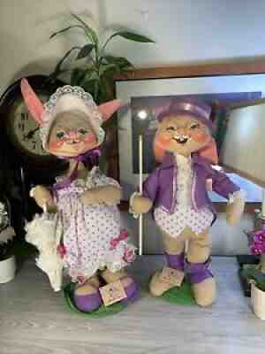 Vintage HUGE 1990 Annalee 22â? Easter Bunny Rabbit Girl Boy Parade Dolls RARE SET