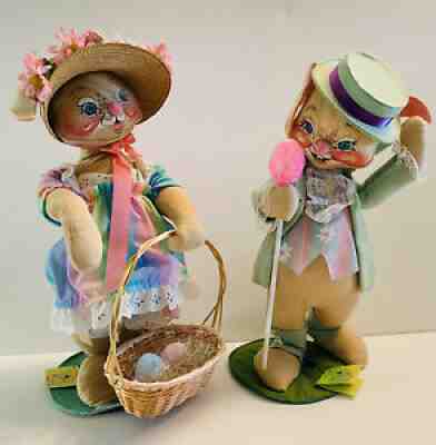 Vintage 1987 Annalee Dolls 18-20â? Mr And Mrs Easter Bunny On Parade 1967 1976