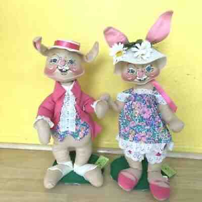 Vintage 1976 Annalee Mobilitee Easter Parade LARGE 18" Bunny Rabbits Pair w/Tags