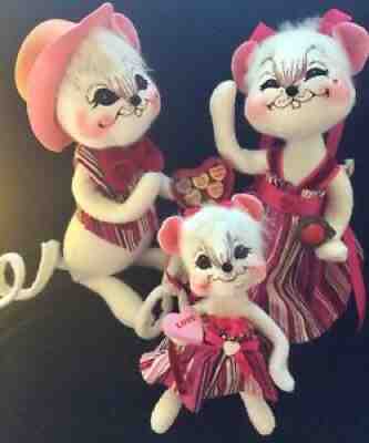 3 Pc Annalee Sweetheart Valentine Mouse  ??Family ? Mobilitee Doll Boy Girl Mini Ex