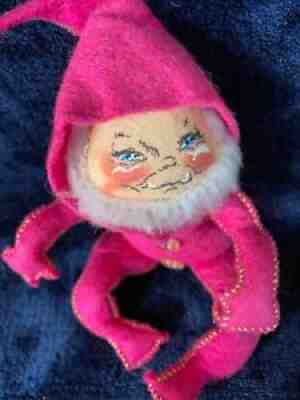 Vintage Annalee Santa Elf 1966 Hot Pink Felt, Woven Tag, Annalee Santa Doll