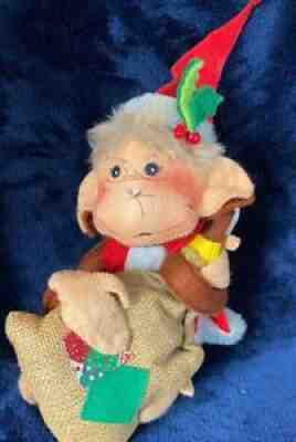Vintage Annalee Holiday Monkey 1973 Tagged, Artist Signed 9 IN Annalee Monkey