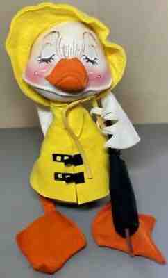 Vintage 1982 Annalee Doll Large 14â? White Duck in Raincoat w Umbrella Very Rare