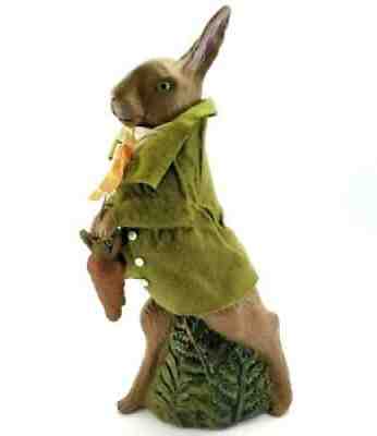 Custom Rabbit Anthropomorphic Doll Easter Decor Green Coat w Carrot