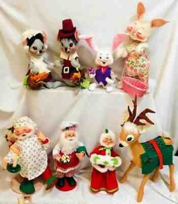 Lot of 8 Vintage Annalee Dolls Christmas Easter Thanksgiving 12" to 18" Tall