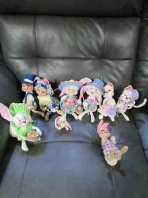Lot of 9 ANNALEE Easter Bunny's And Mice 1963-1010