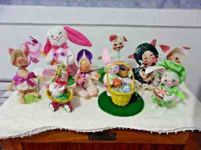 Lot of 9 ANNALEE Easter Bunny Spring Dolls